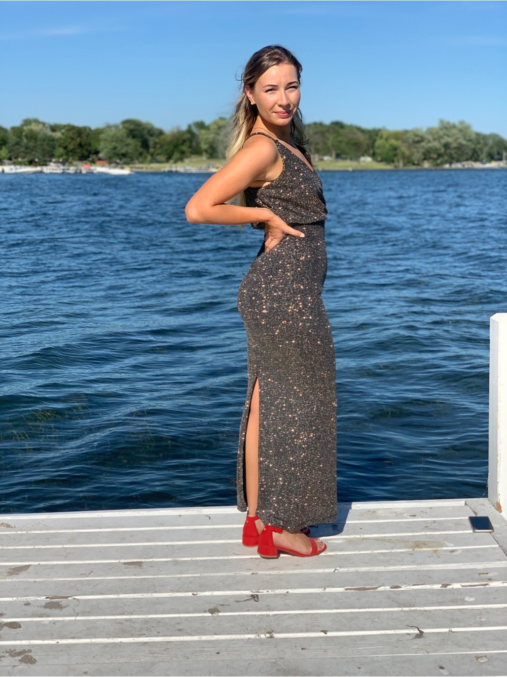 Vince Camuto sparkly grey metallic gown